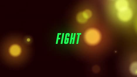 Digitale-Animation-Von-Kampftexten-Vor-Gelben-Lichtflecken-Auf-Schwarzem-Hintergrund