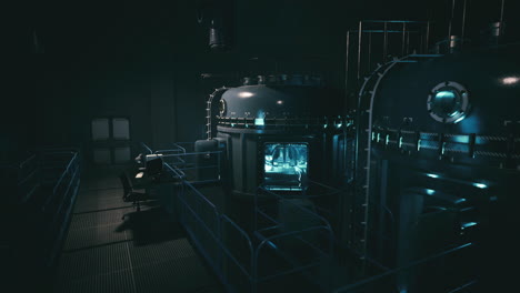 laboratorio futurista con tecnología brillante y ajustes oscuros en investigación avanzada