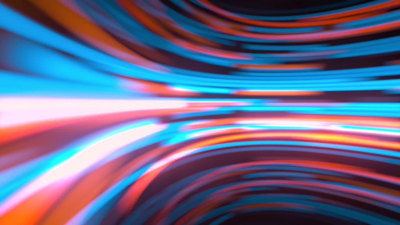 Glowing round illuminated lines in the dark round room, 3d rendering.