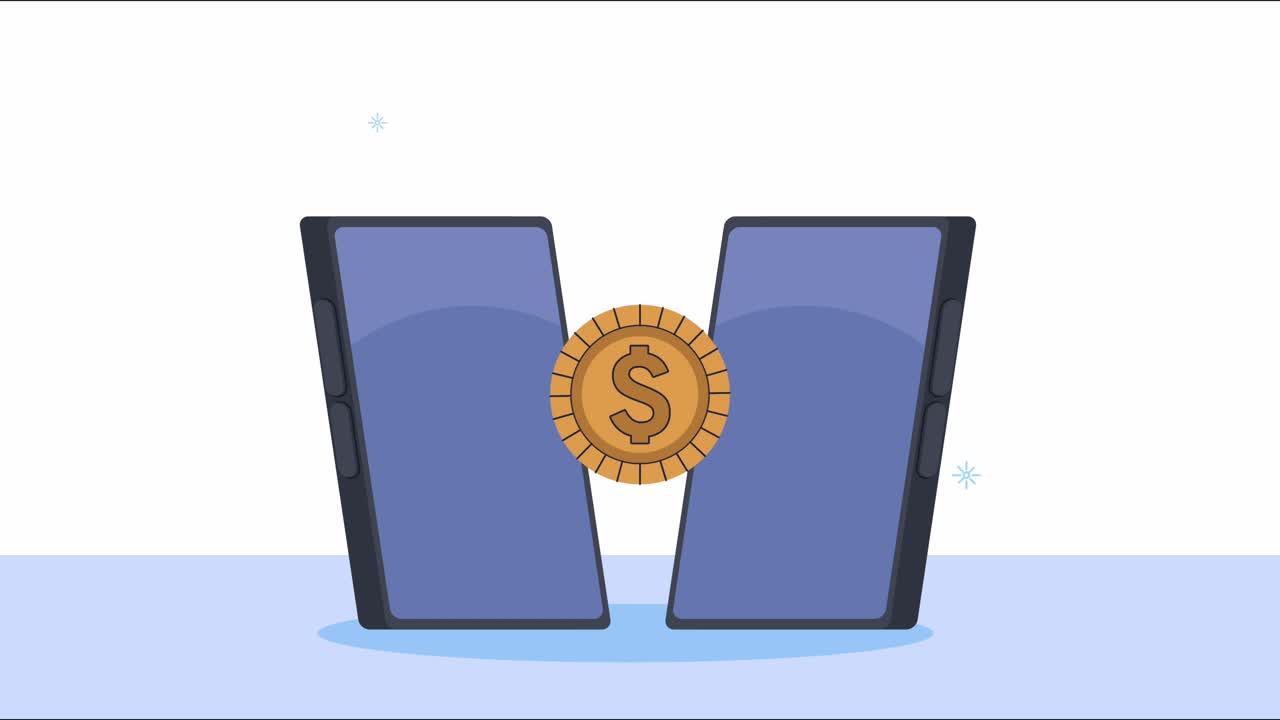 coin money dollar in smartphones animation