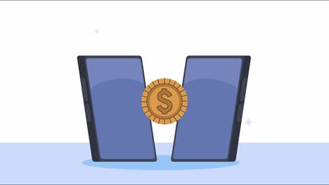 moneda dinero dólar en teléfonos inteligentes animación