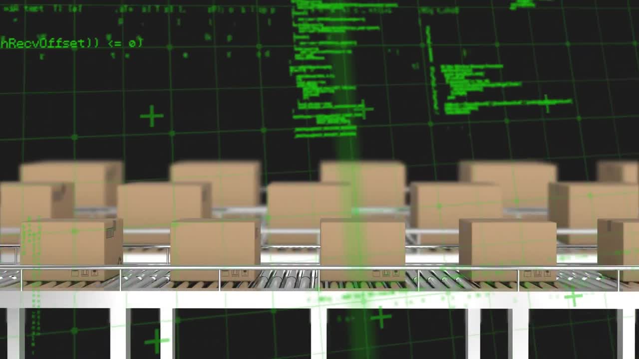 Data processing over grid network against multiple delivery boxes on conveyor belt