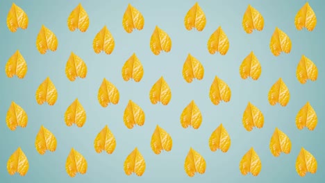 animatie van rijen van herfstgele bladeren op blauwe achtergrond