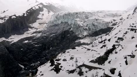 Aerial-take-of-argentière-glacier-in-the-french-alps,-nearby-Chamonix