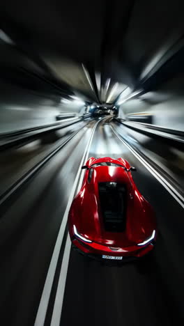 red sports car racing through a tunnel at high speed