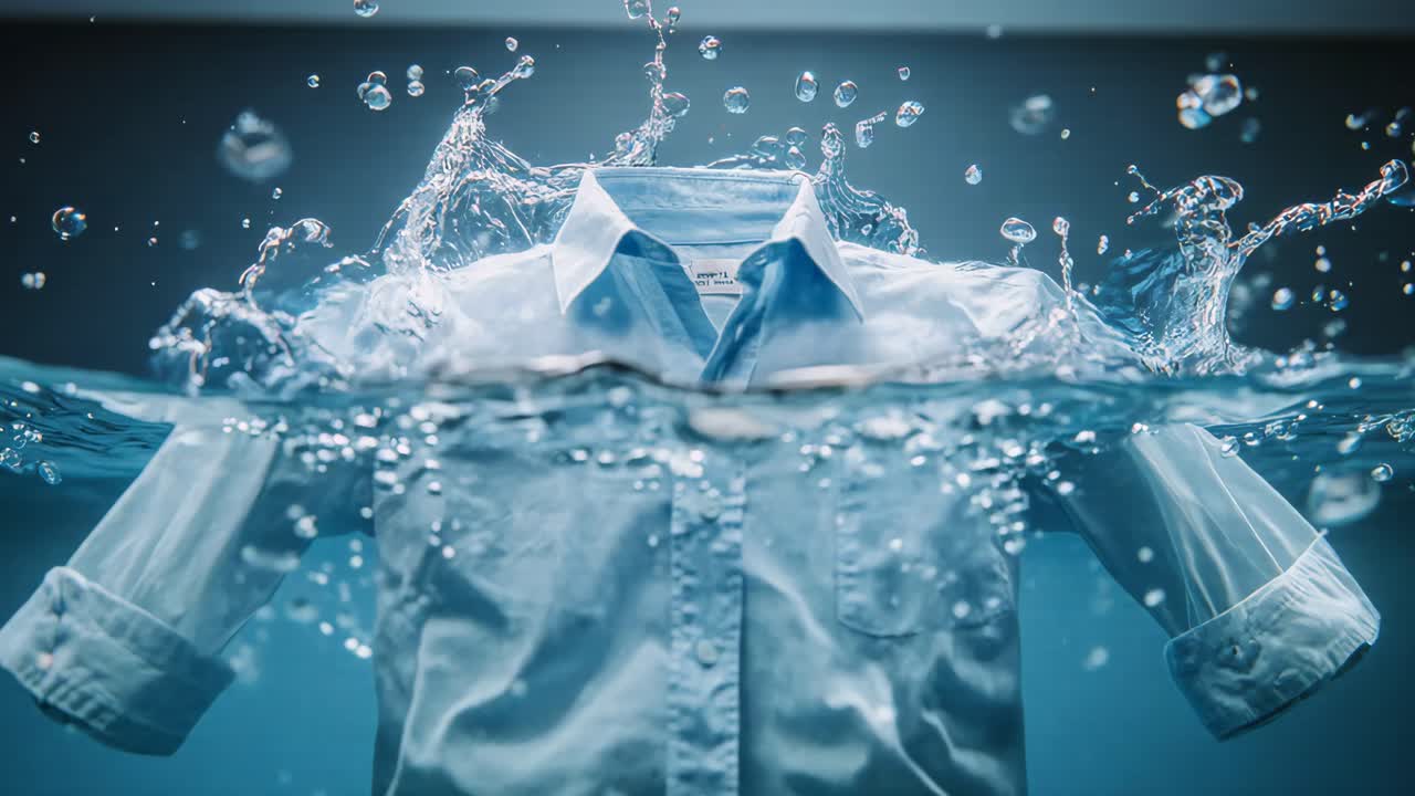Water Splashing On A Light Blue Shirt