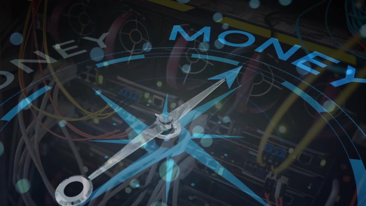 Animation of compass with text over data processing