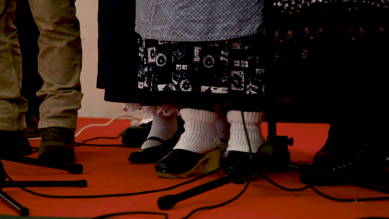 Detail shot of girls shoes dancing rancho in the north of Portugal, traditional outfits