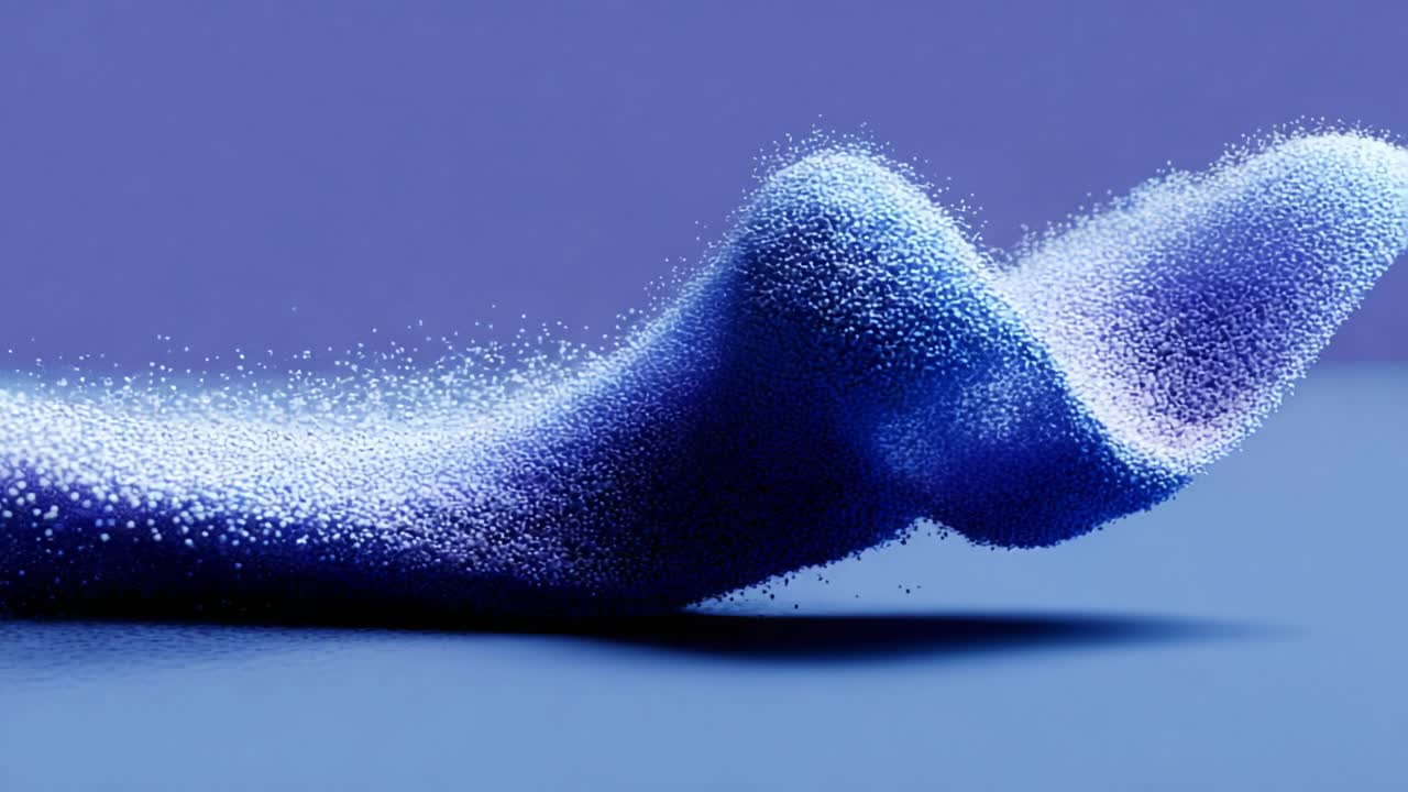A mesmerizing wave of fine particles dances gracefully against a soft purple backdrop, illustrating the beauty of fluid motion and vibrant colors in this captivating visual moment