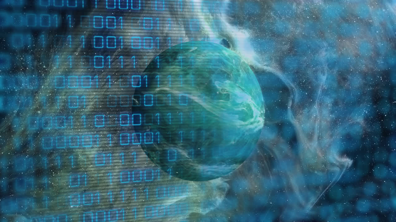 animación de código binario sobre el planeta verde