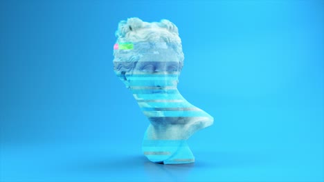 digital sculpture on a blue background. woman face. blue white color. 3d render.