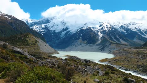 majestad del glaciar: un impresionante lago de montaña debajo de altísimos glaciares
