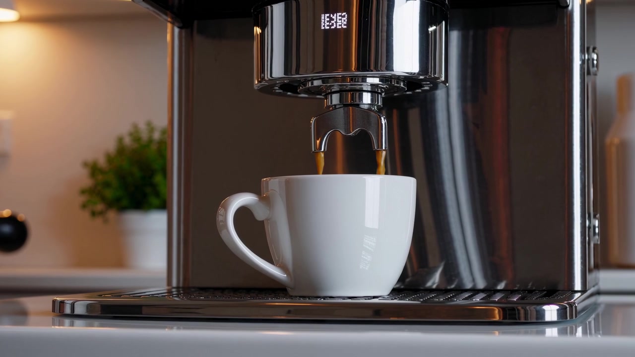 Automatisk kaffemaskin heller fersk espresso i en hvit kopp