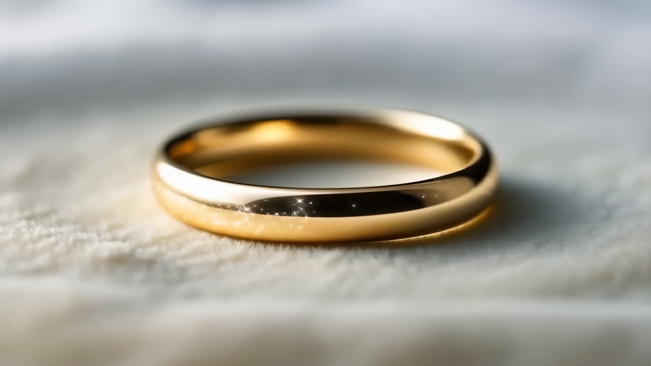 Elegante anello d'oro su tessuto morbido