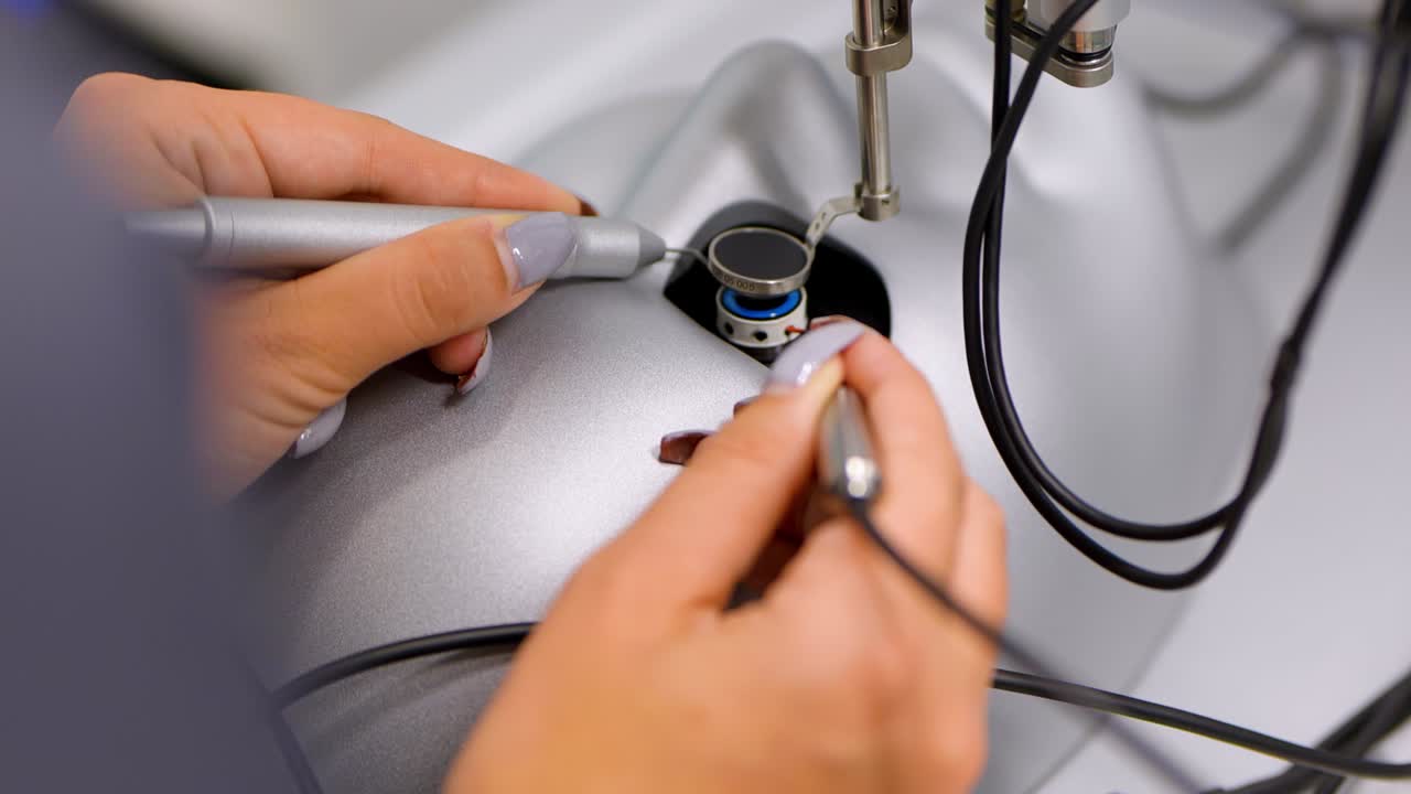 ejercicios de estudiantes de medicina para examinar los ojos bajo un microscopio