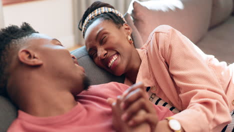 Holding-hands,-relax-and-happy-black-couple