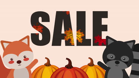 holiday thanksgiving sale with fox and racoon