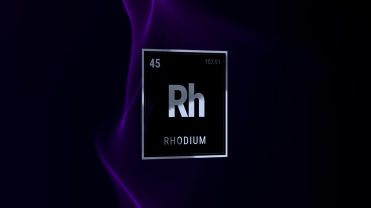 Rodium Chemisch Element Periodiek Systeem Tegel met Paarse Rook Achtergrond