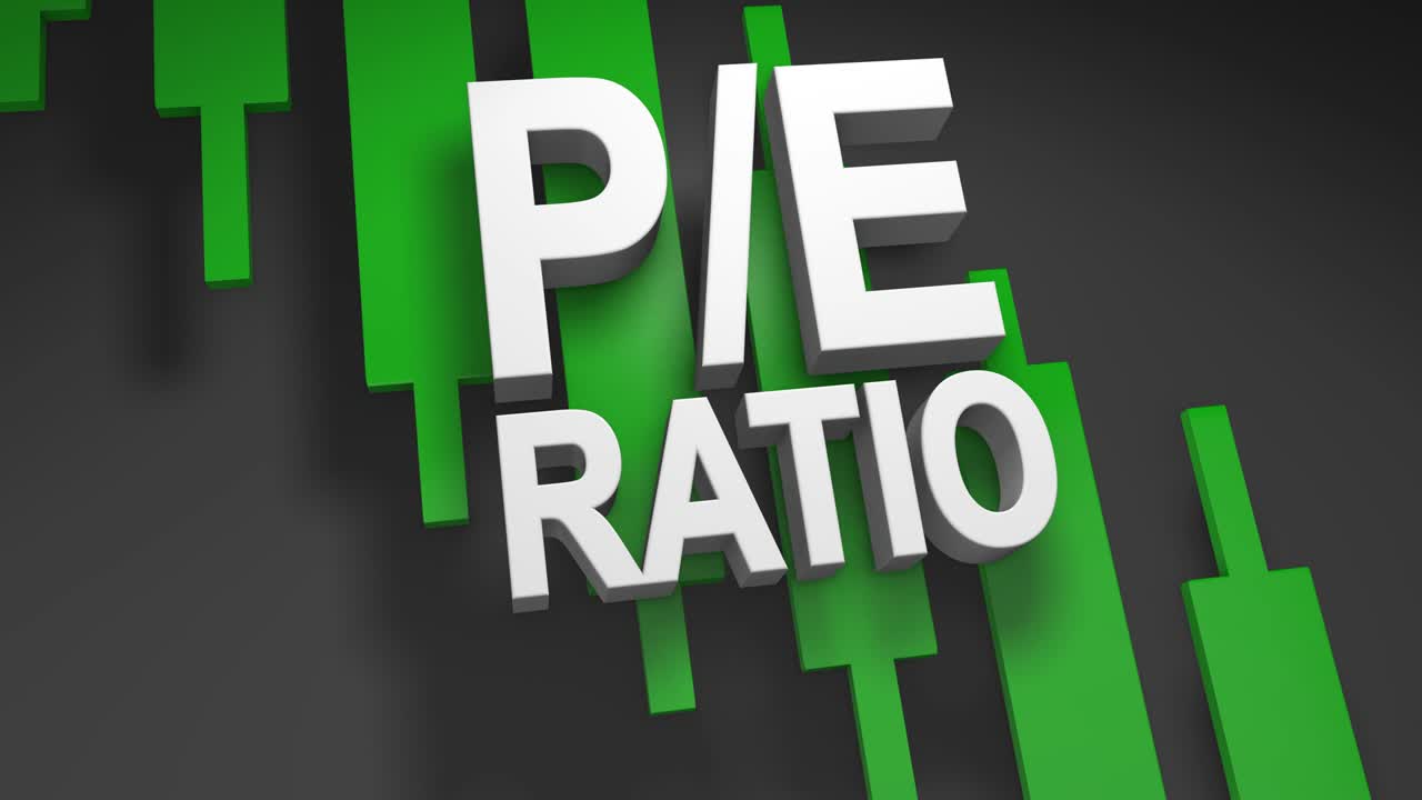p/e-verhältnis, preis-ertrag-verhältnis 3d-titel-animation für die börse