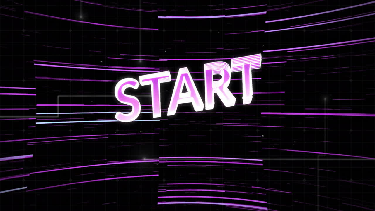 animación del texto de inicio sobre el fondo de patrón de neón