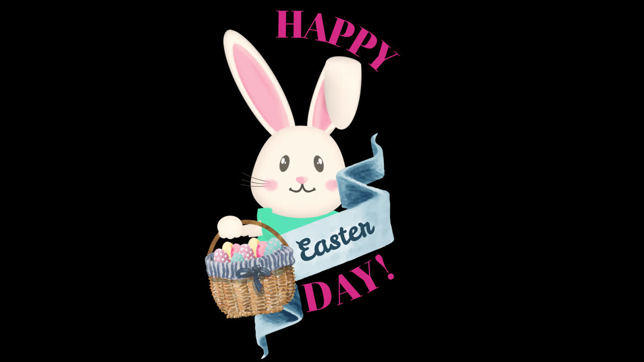 Animated Easter Bunny with Basket of Eggs and Happy Easter Message