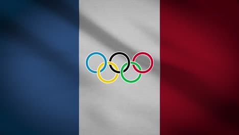 waving flag of france with five-ringed symbol of the olympic games - illustrative loop animation