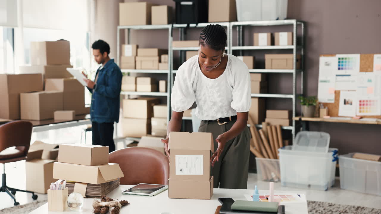 Young Woman Packaging Orders for Small Business in Office