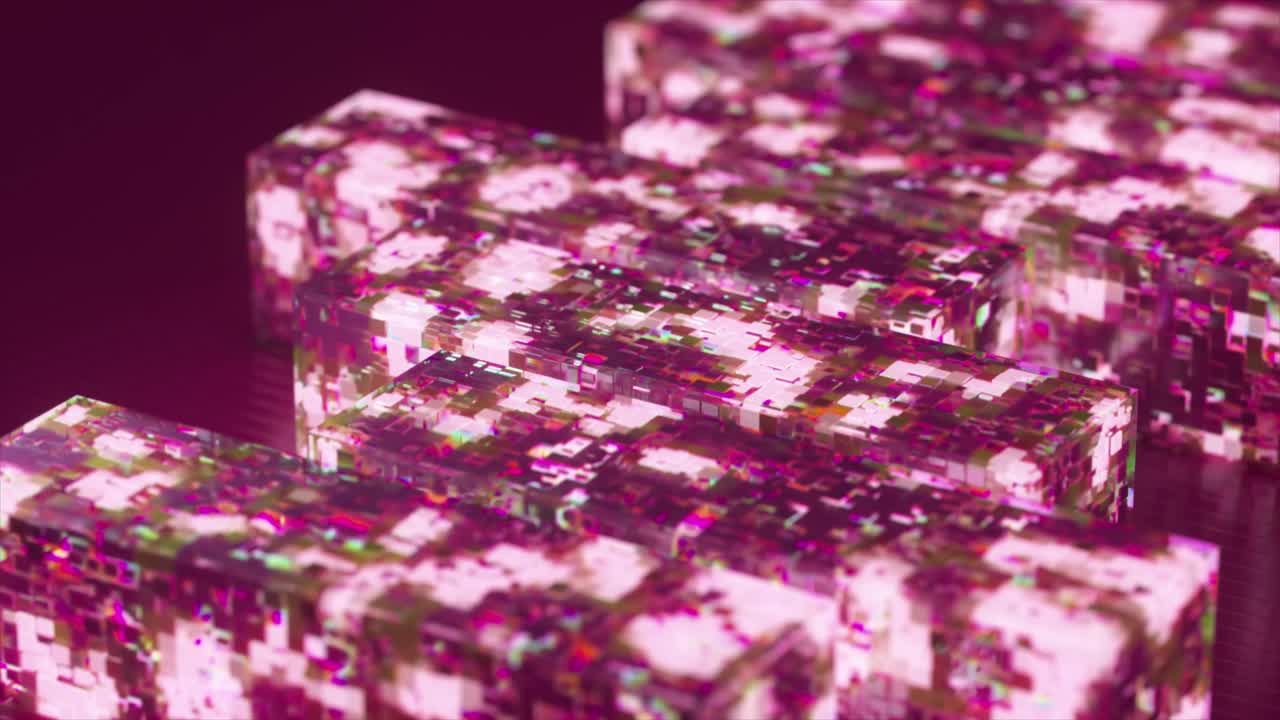 Pink futuristic data blocks glowing and moving in a seamless loop symbolizing concepts of blockchain