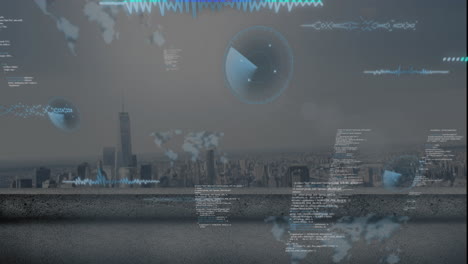 animation of data processing over cityscape
