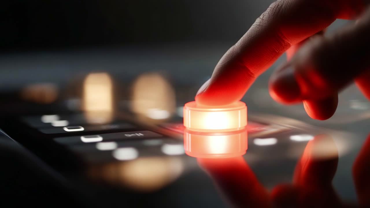 A Close-Up Exploration of a Finger Pressing a Button on a Modern Control Panel, Highlighting the Interaction between Technology and User Interface Design for Enhanced Functionality