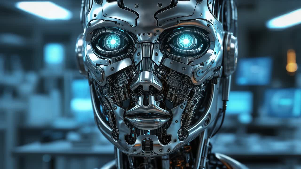 primer plano de una cabeza de robot futurista