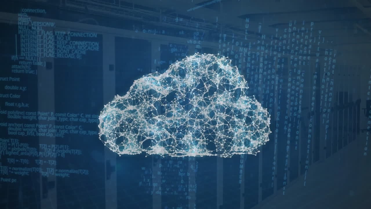 animación del icono de la nube y procesamiento de datos a través de servidores informáticos