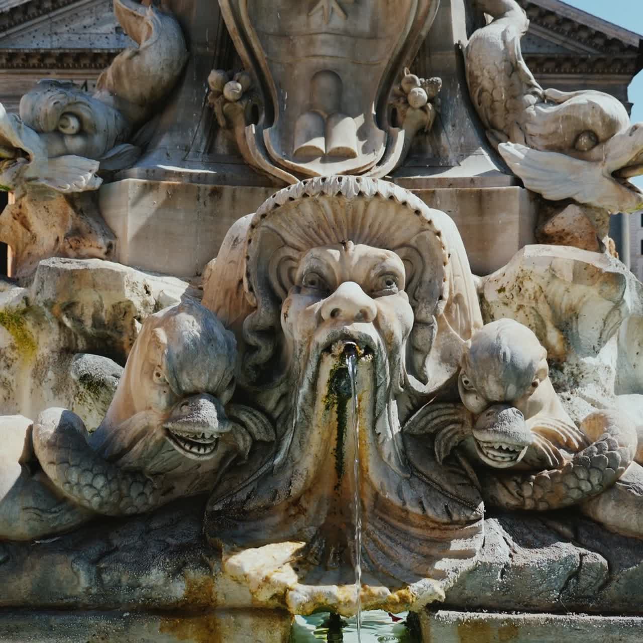 Fountain In The Rotunda Square In Rome Near Pantheon