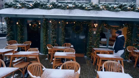 snowy winter cafe scene