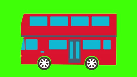 colorful simple animation of a red double-decker bus isolated on a green screen in 4k