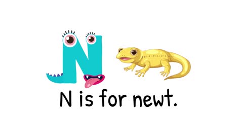 Playful animation of the letter N transforming into a newt with vibrant colors and engaging movement