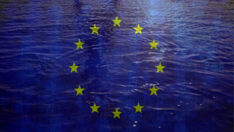 europäische flagge mit fließendem wasser im hintergrund