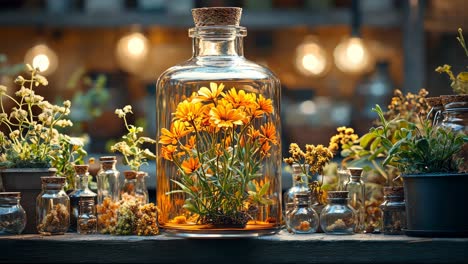 beautiful glass jar filled with vibrant flowers in a cozy setting