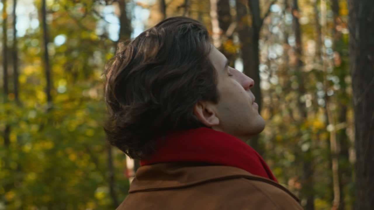 Man in the Forest on an Autumn Day