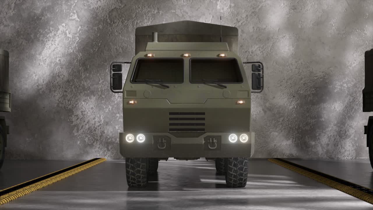 창고 에 있는 군용 트럭