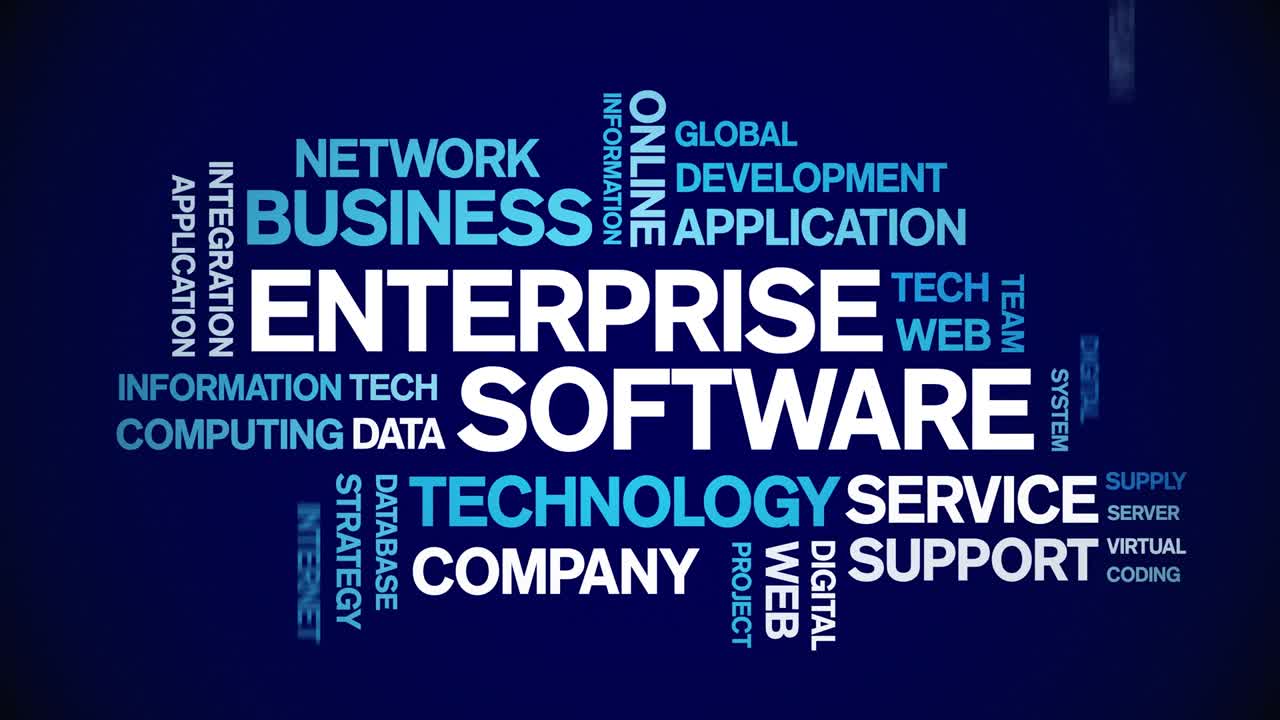4k 엔터프라이즈 소프트웨어 애니메이션 태그 워드 클라우드, 텍스트 애니메이션 시엄리스 루프