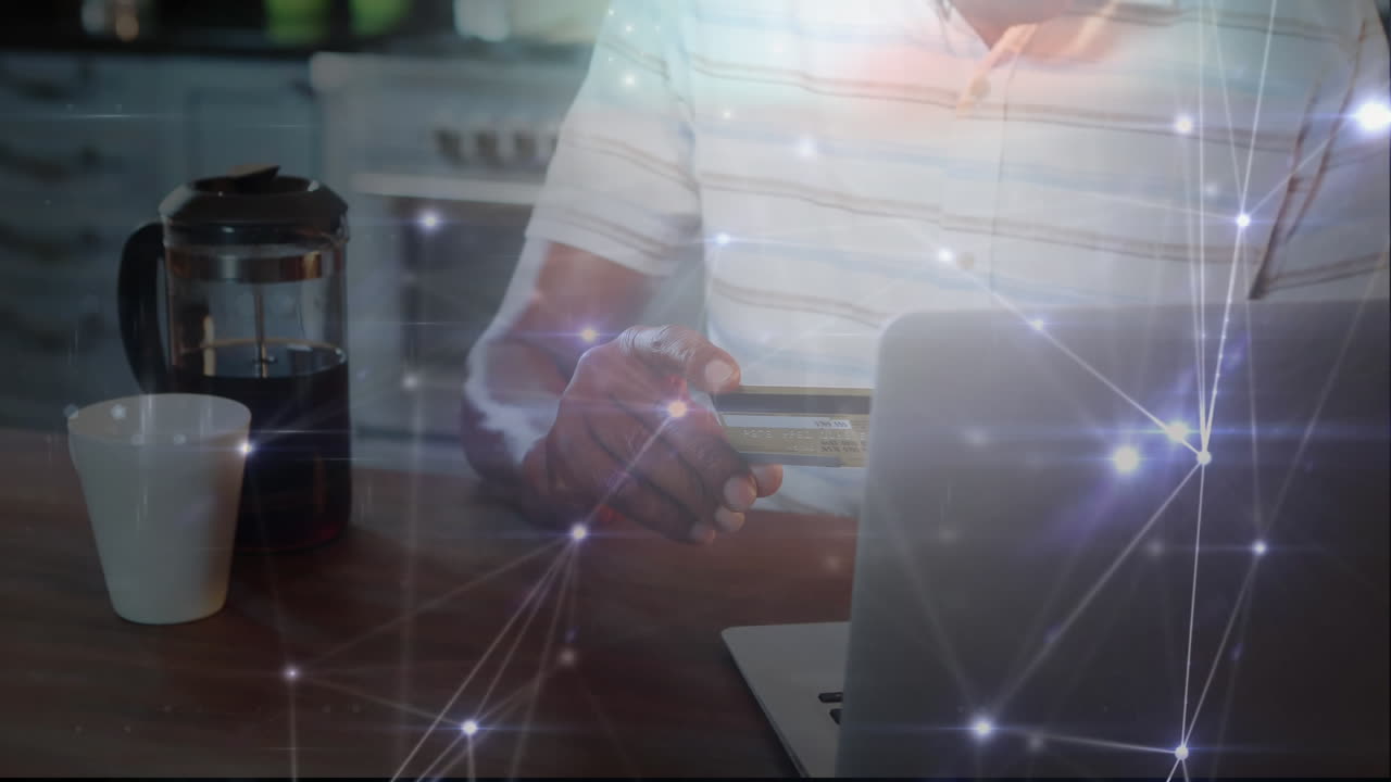 Caucasian man in social distancing buying online