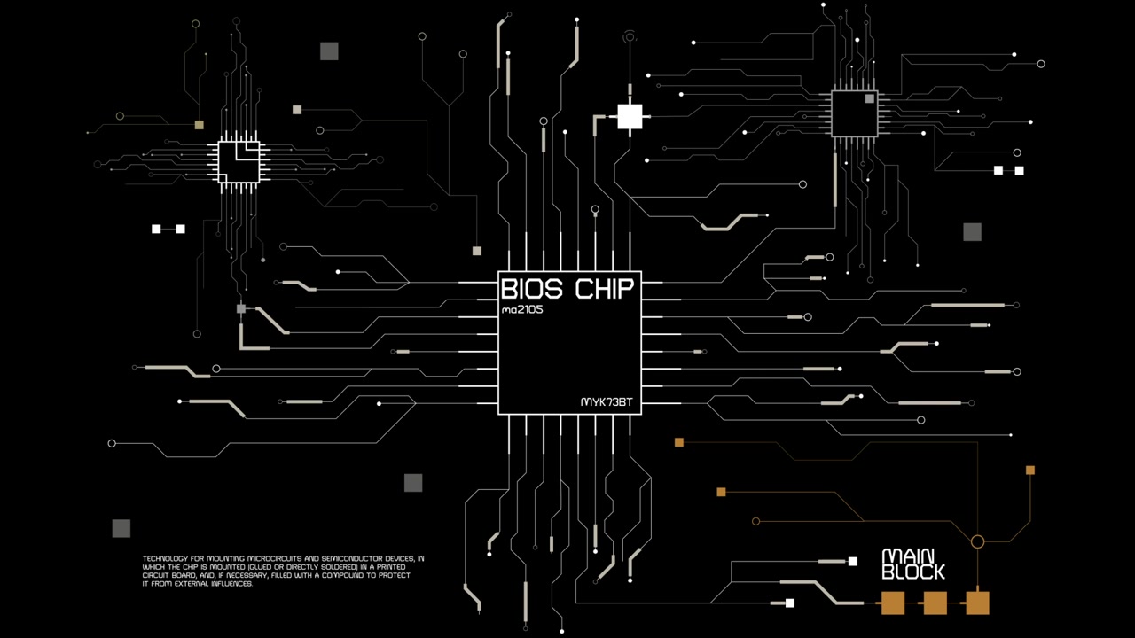 Animated Digital Circuit Board with BIOS Chip and Data Flow