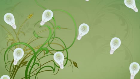 Animation-of-floating-bulbs-and-flowers-on-green-background