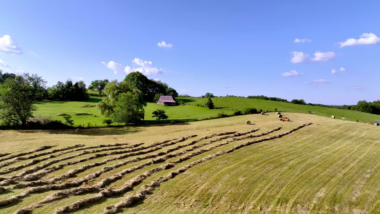 aerial of hay baling at farm near fries virginia