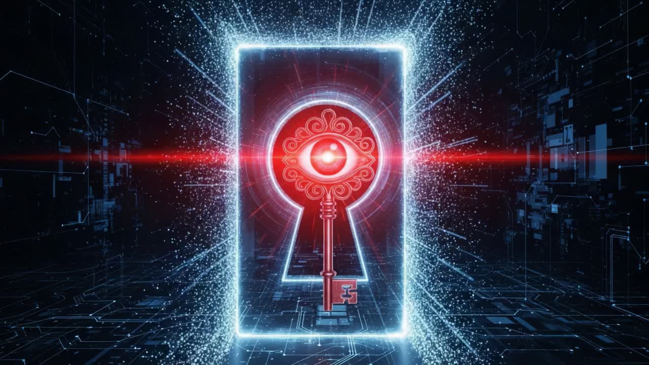 A Mystical Keyhole Unlocking the Secrets of a Digital Realm: A Journey Through the Portal of Imagination and Technology in a Futuristic Setting