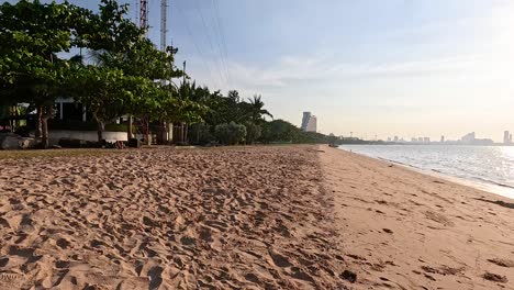 peaceful beach scene with ocean and skyline