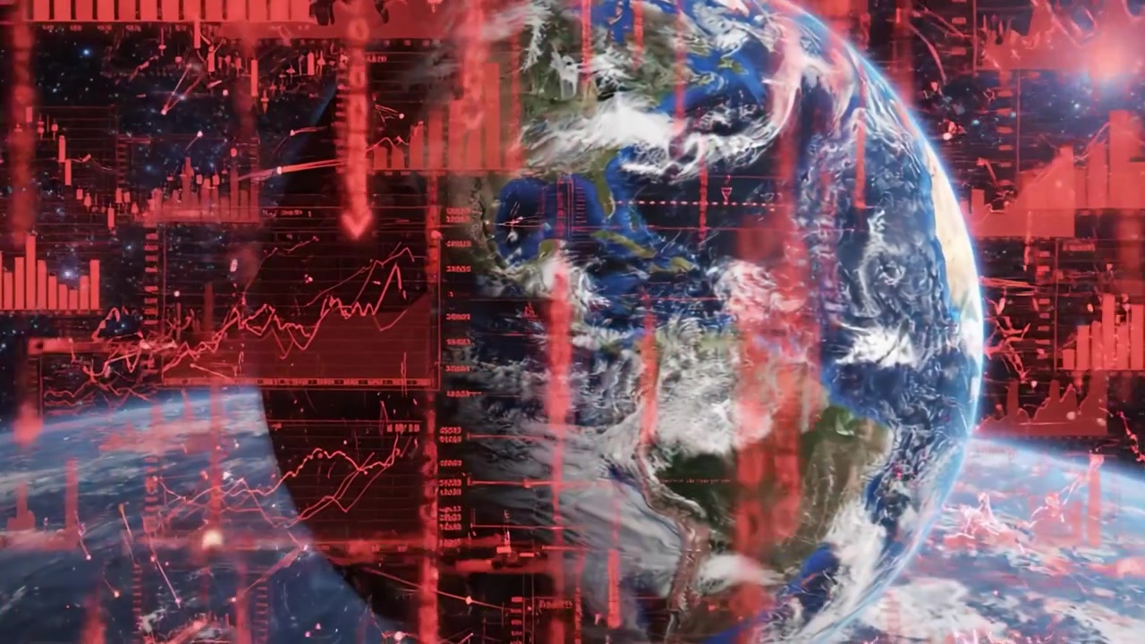 Una vista dinámica de la Tierra rodeada de visualización de datos en el espacio, mostrando una fusión de naturaleza y tecnología a través de superposiciones gráficas e imágenes cósmicas
