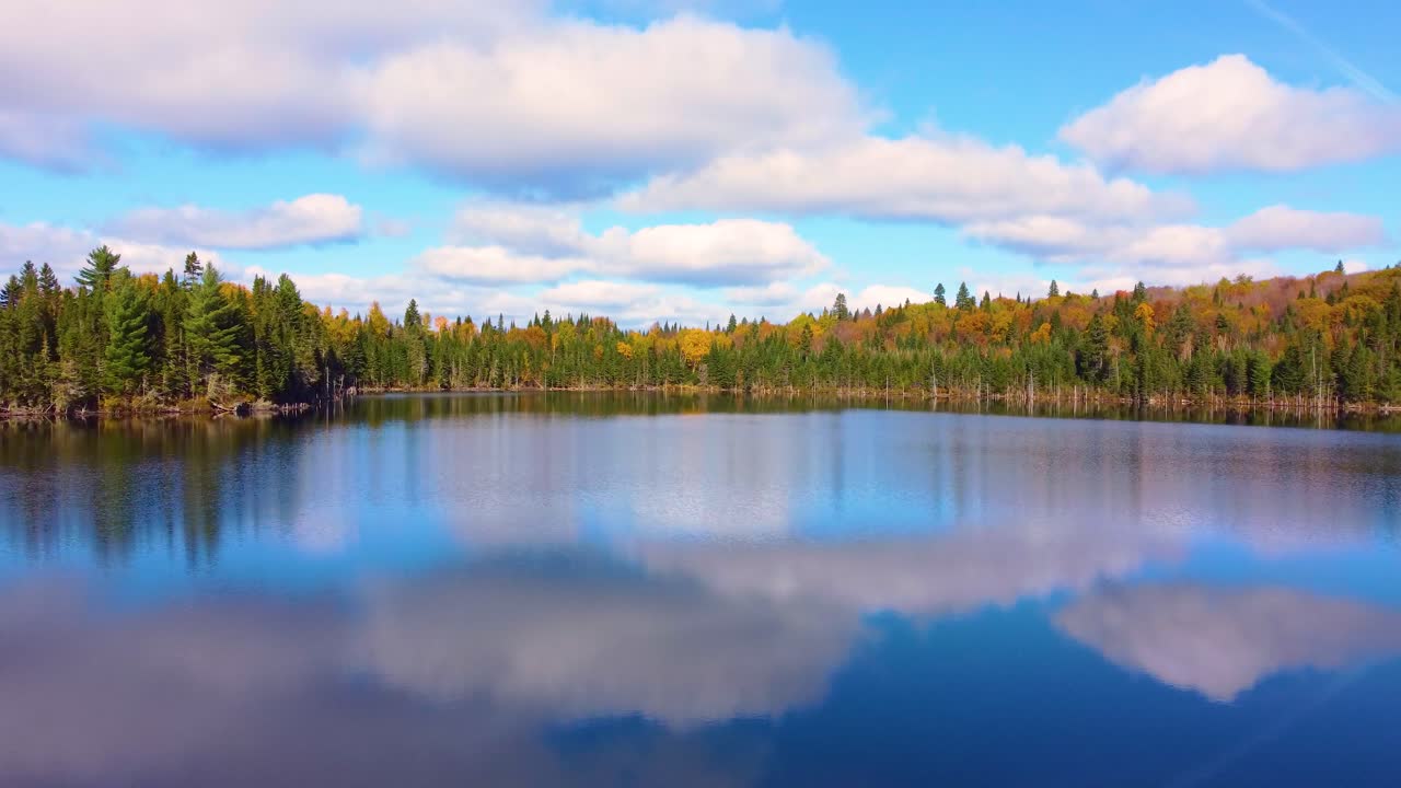 Landscape from a beautiful and reflecting lakeside, Mont Tremblant, Québec, Canada.