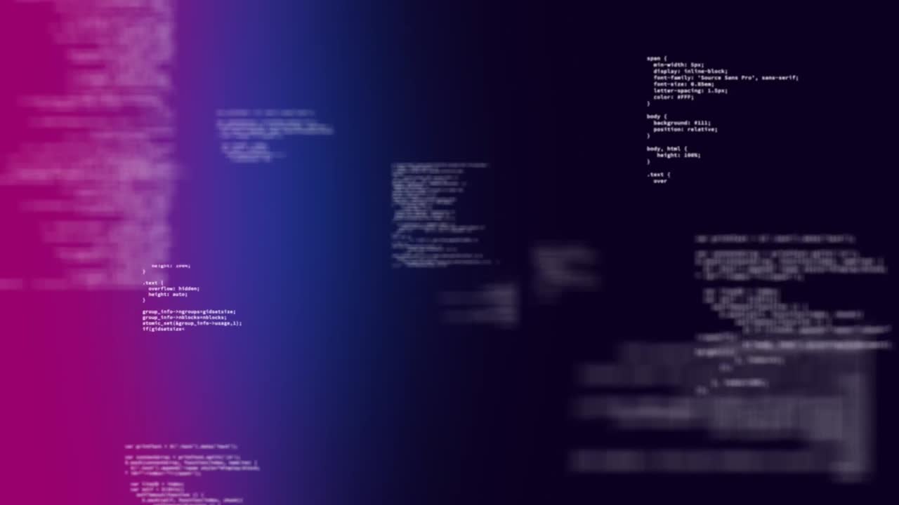 Binary codes moving on pink, purple and dark blue background